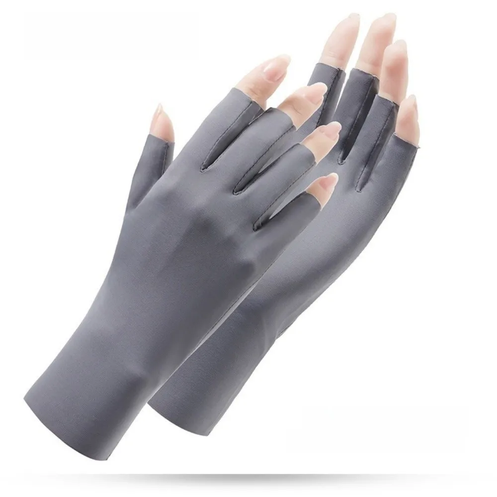 Fashion Solid Color Sun Protection Gloves Anti-skid Thin Women Fingerless Gloves Ice Silk Anti-Uv Half-Finger Mitten Summer