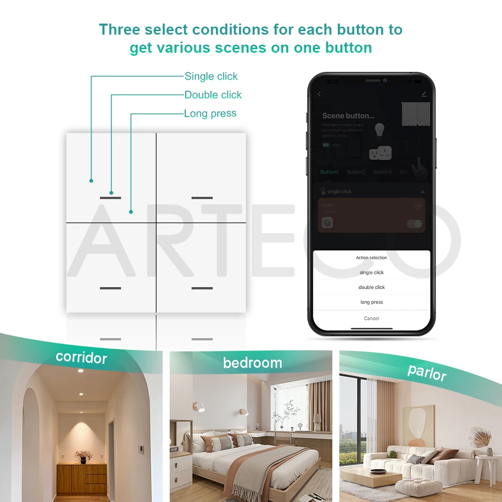 Smart ZigBee 3.0 Scene Switch Wireless 12 Scenarios Switch Push Button Controller Automation For Zigbee Devices Home Assistant