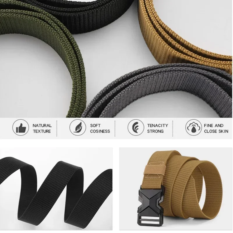 The New Men\'s 125cm Buckle Belt Nylon Braided Lightweight Breathable Daily Commuter Men\'s Belt