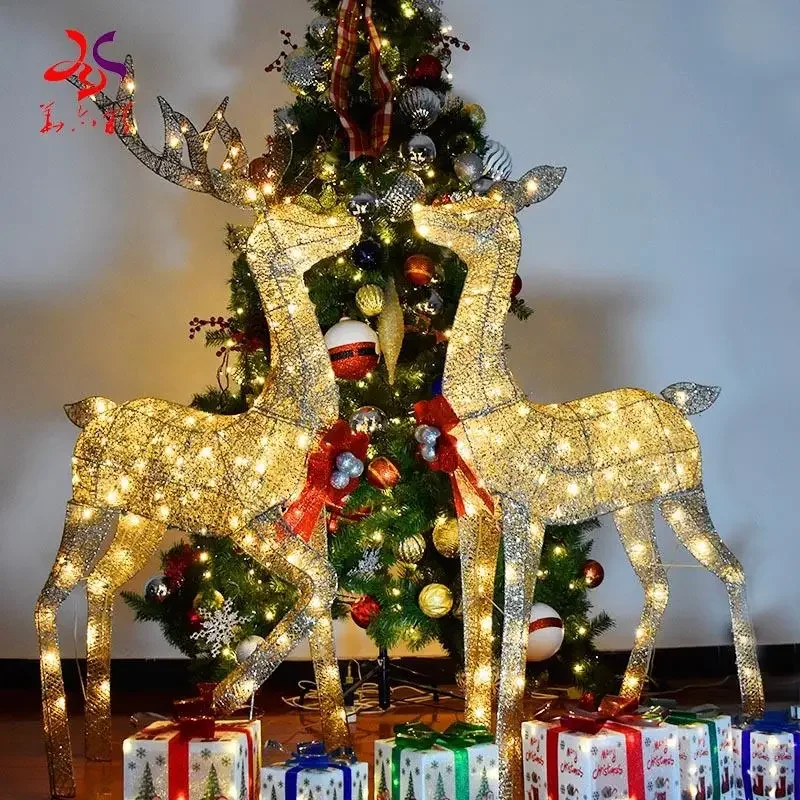 MJY Christmas moose shopping mall luminous wrought iron deer hotel arranges couple deer decorations