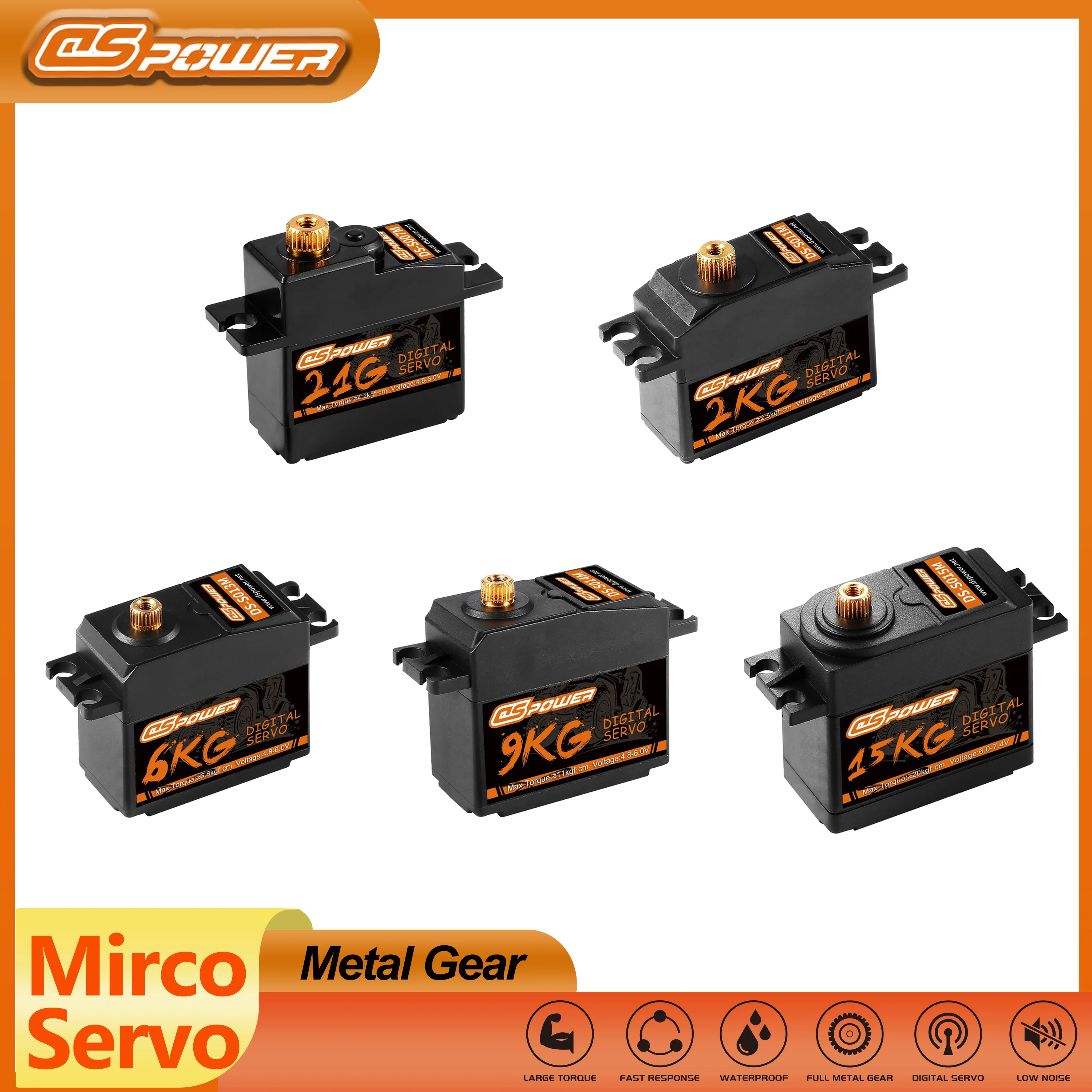 DSpower Waterproof 21g 2kg 6kg 9kg 15KG Metal Gear Micro Servos for 1/8 1/10 1/14 1/16 RC Car Wltoys TRX4 Slash MJX Hyper Go