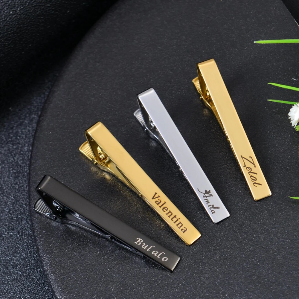 Customized Carved Name Tie Clip, Personalized Stainless Steel Gold-Plated Men's Suit Tie Clip, Groom And Bride Wedding Gift