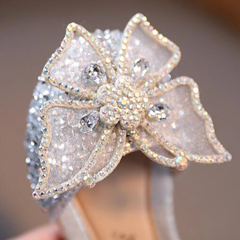 Summer Girls Sandals Fashion Sequins Rhinestone Bow Girls Princess Shoes Baby Girl Shoes Flat Heel Sandals Size 21-35