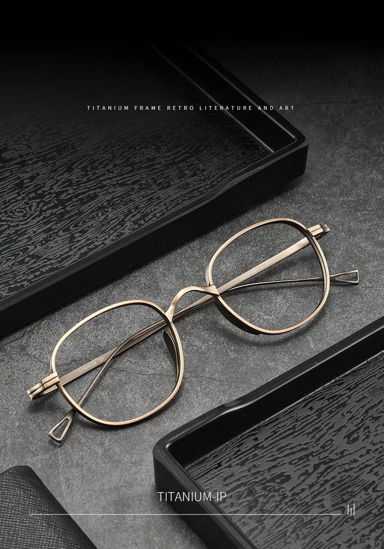 Yimaruili Mode Persönlichkeit Luxus Brillen Titan legierung Retro runde optische Brillen fassungen für Männer und Frauen – Detail 1