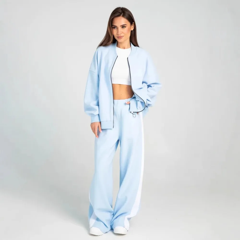 Crew Neck Sweater Plus Casual Jacket Straight Pants 2025 Simple and Fashionable Spring