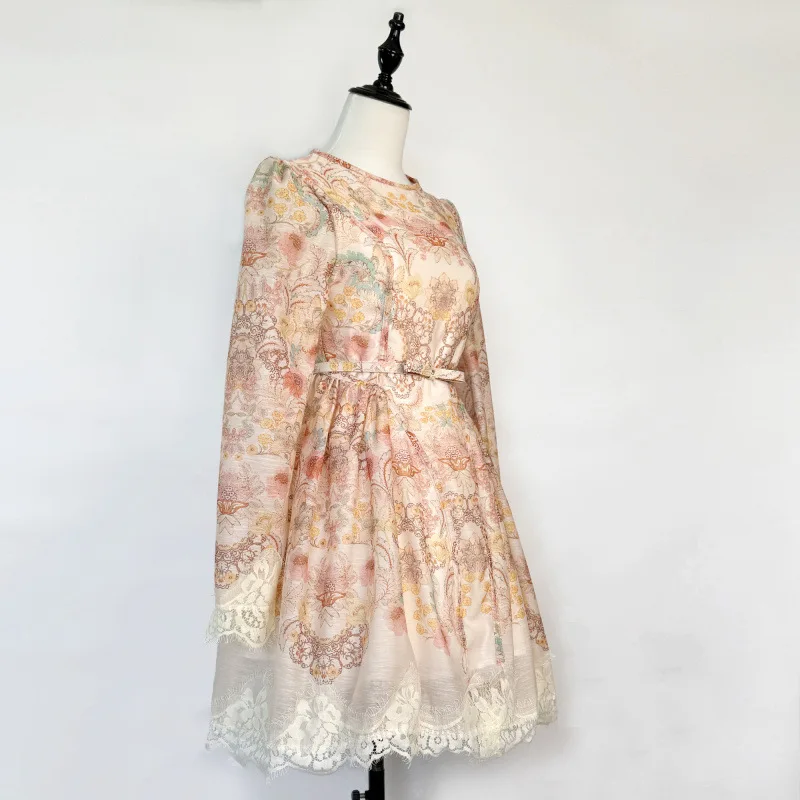 Ele encaje Patchwork estampado redondo Ne Dr lujo Faion cintura alta A-Line falda larga Sve tela de terciopelo Mujer Dr