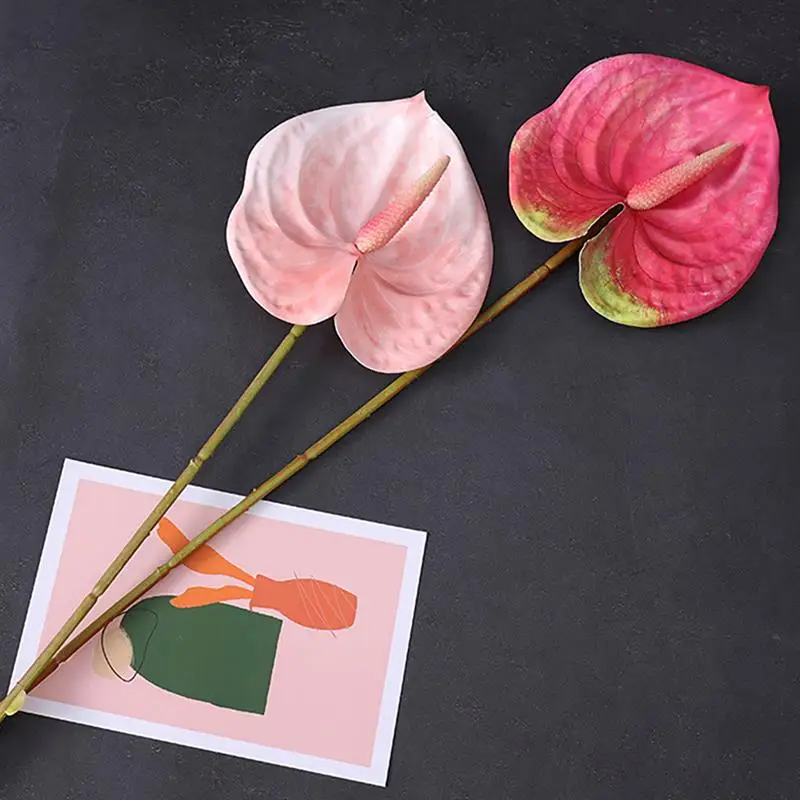 Artificial Anthurium Flower Silk Flower Floral Arrangement Artificial Anthurium Palm Flower 3D Print Simulation Wedding Decor