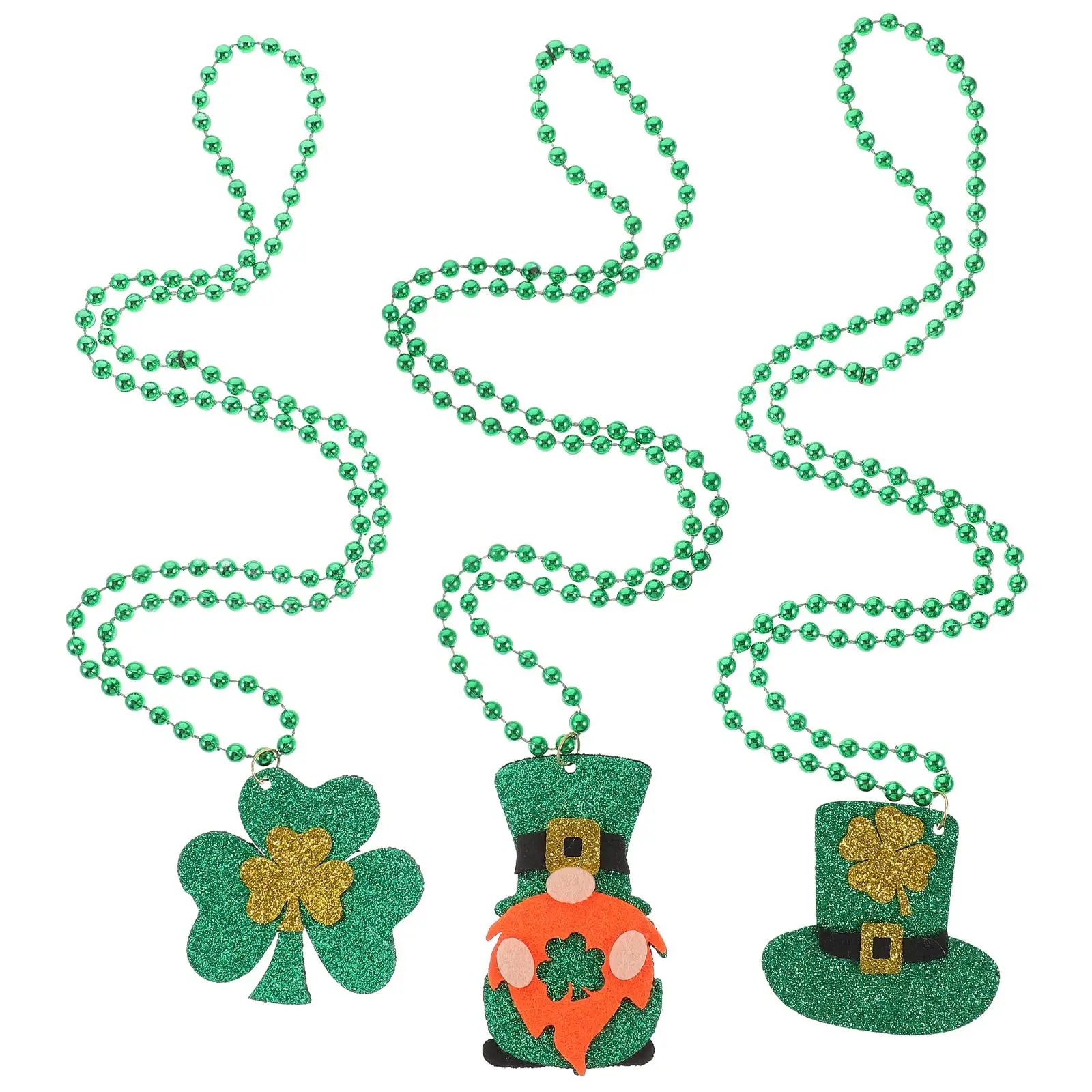

3 Pcs Hat Necklace Patricks Day Shamrock Beaded Green Accessories Felt Decorations Irish Party Toy Beauty Hair