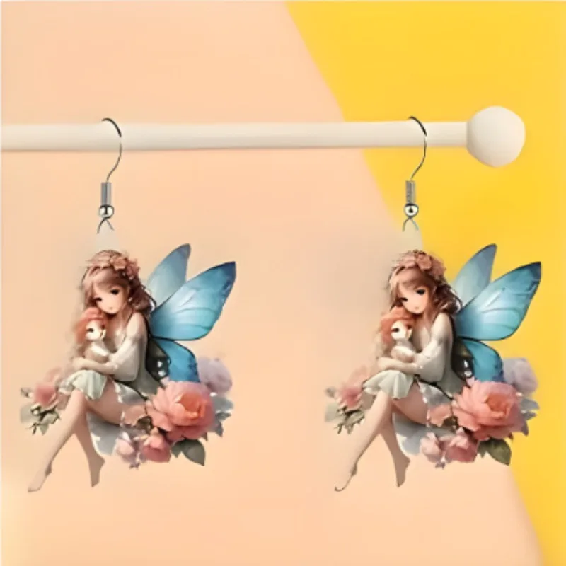 Fairy Earring Set 5 pairs of acrylic pendants and pendants with anti allergic hooks, Princess Super Fairy