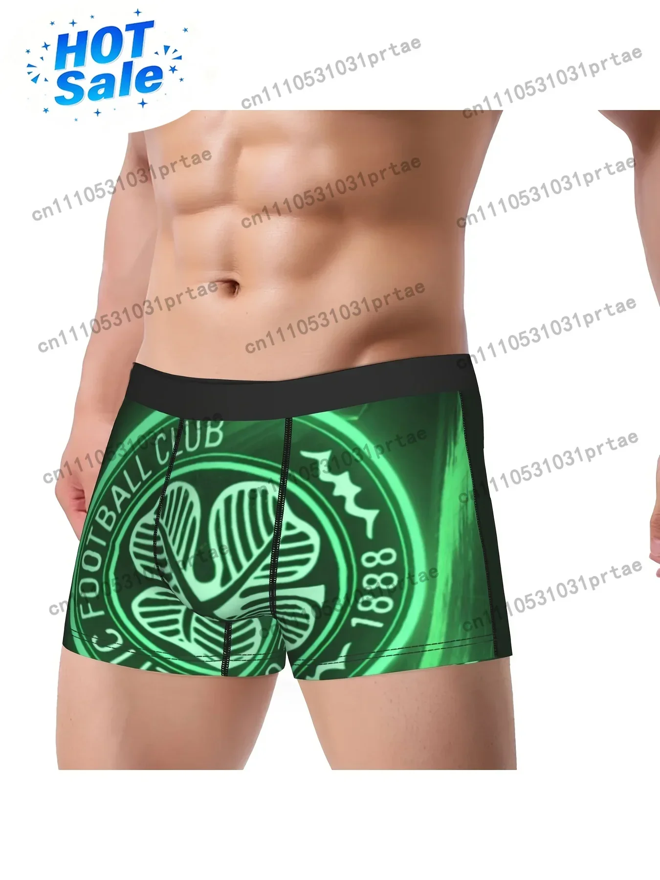 Celtic Football Team FC Men'S Boxer Briefs - Green & Black Athletic Underwear with Celtic Knot Emblem Sexy Comfort Fit for bLACK