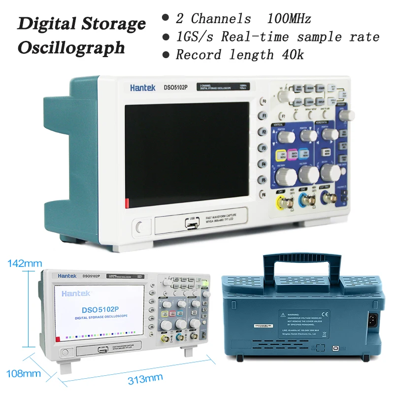 Hantek DSO5102P Digital Oscilloscope 100MHz 2 Channels 1GSa/s Real Time Sample Rate USB  Osciloscopio