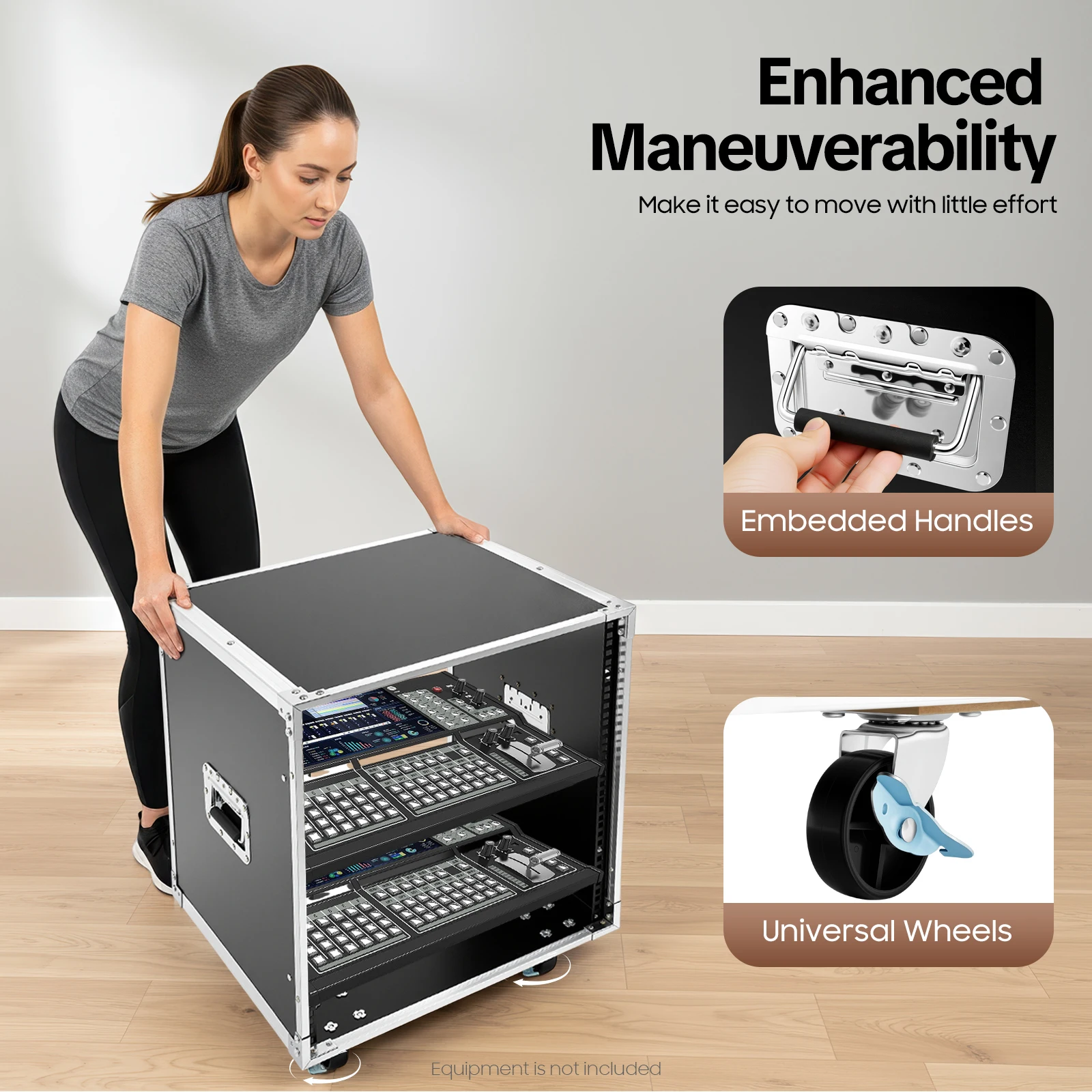 

12U Portable Rolling Rack, 220LBS Capacity Mobile Equipment Cabinet for Audio Gear, Studio & Stage