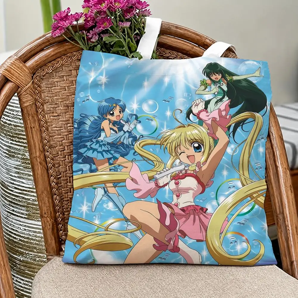 Magical Anime Mermaid Melody Pichi Pichi Pitch Storage Bags Eco Canvas Tote Odorless Reusable Double Print Shopping Bag