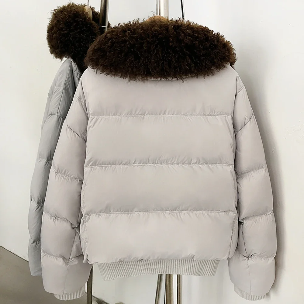 OFTBUY Winter Quality Detachable Real Lamb Fur Collar Coat Women Duck Down Jacket Female Short Puffer Coat Insulated Outerwear