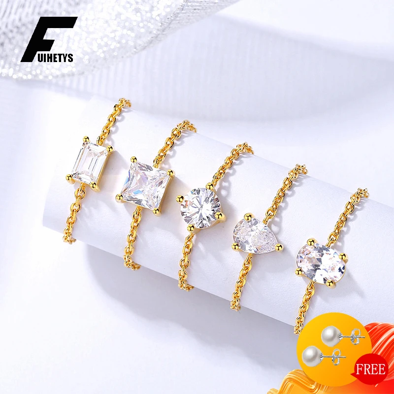

FUIHETYS Trendy Women Finger Ring 925 Silver Jewelry with Zircon Gemstone Adjustable Chain Rings for Wedding Party Gift Ornament