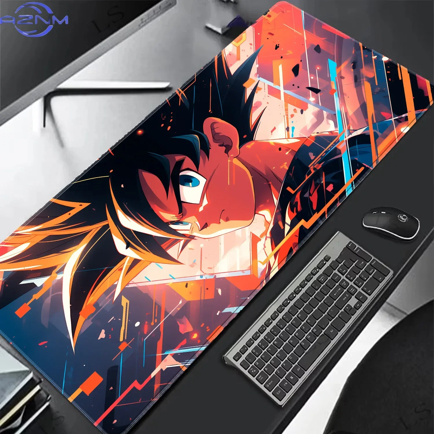Dragon Ball Goku Anime Mouse Pad, Rubber Non Slip Gaming Desk Mat, Red Orange Geometric Splatter HD Print Mouse Pad, Smooth Surf