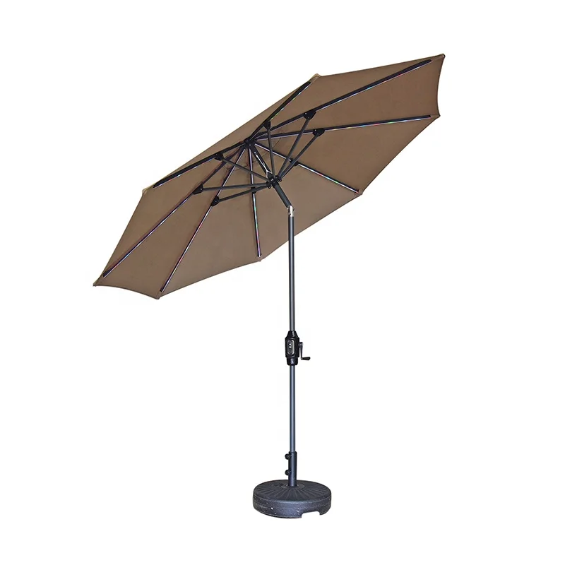 2023 New solar powered lighting big garden patio umbrella with 2 USB mobile charger