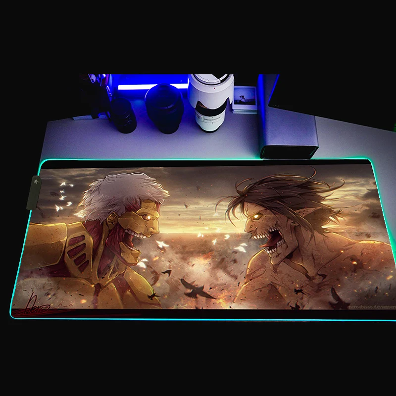 

Gaming Mouse Pad RGB Shingeki No Kyojin Computer Mouse Pad Anime Large Gaming Mousepad XL Mouse Pads PC Gamer 900x400 Desk Mat