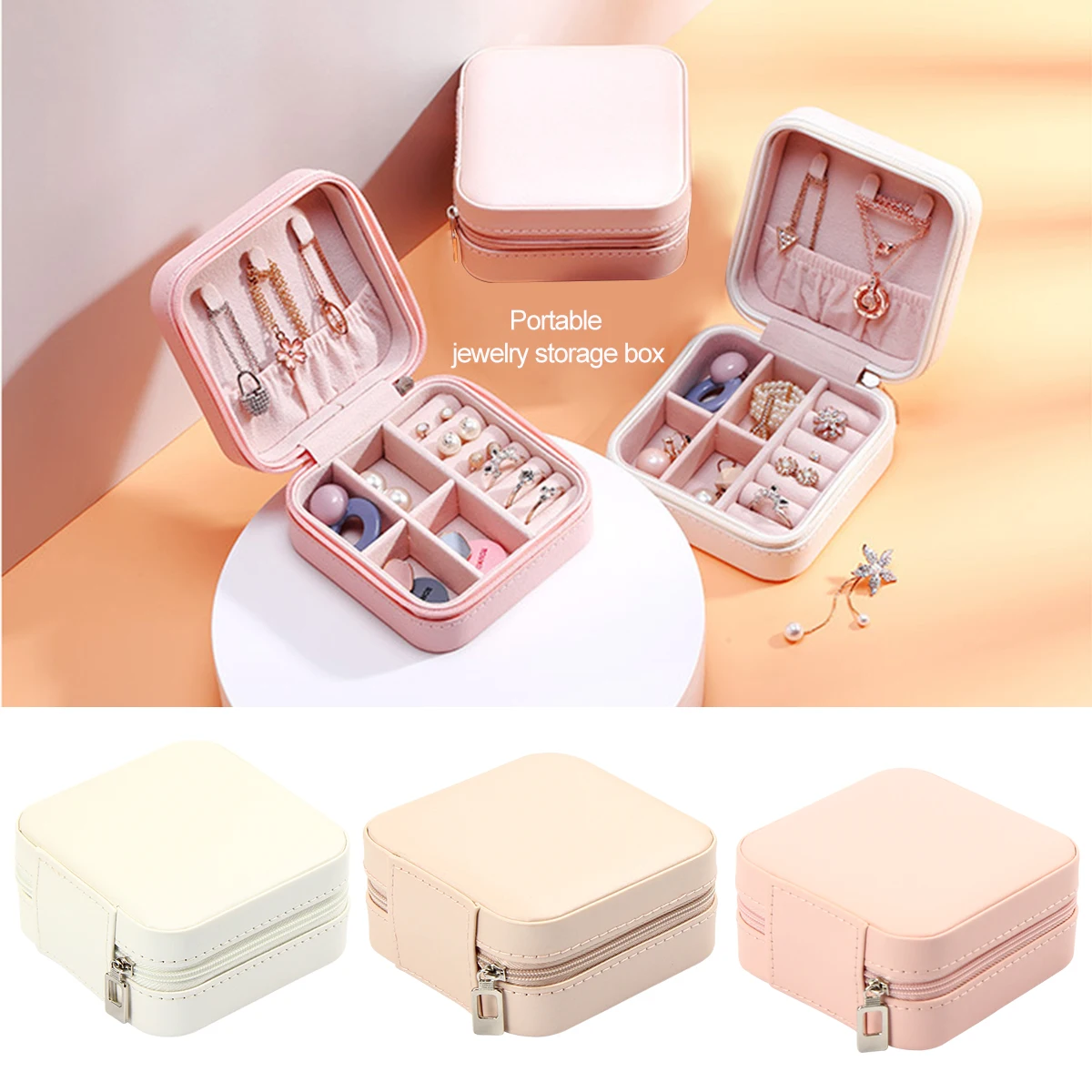 

1 PCS Romantic Organizer Case，High Quality Travel Zipper Case Boxes Button Earrings Necklace Ring Creative Portable Box