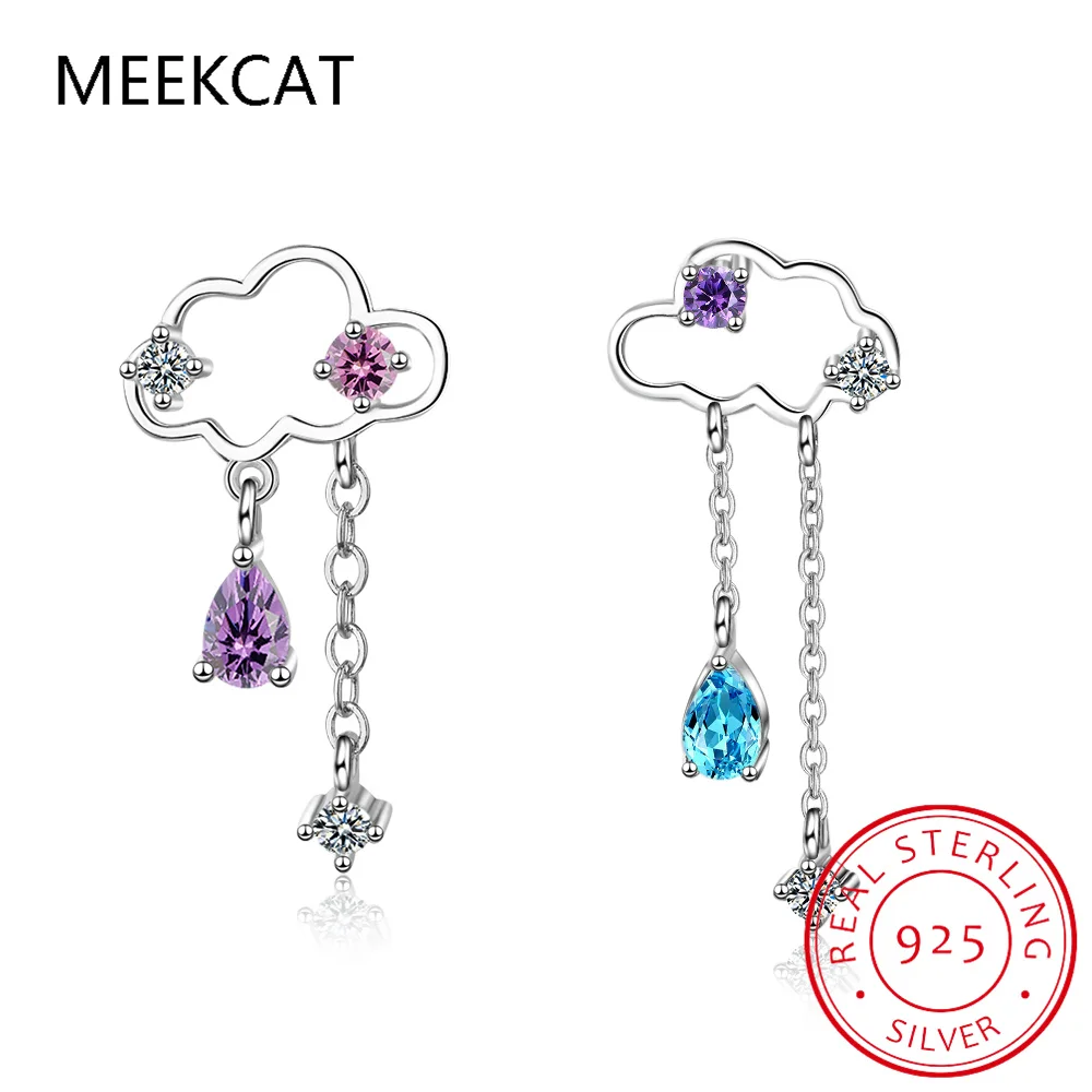 

Natural Amethyst Blue Topaz Sapphire 925 Sterling Silver Clouds Water Drop Tassel Stud Earring Women Colorful Gemstone Jewelry