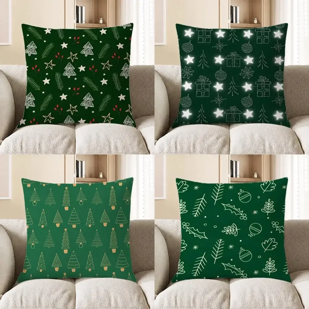 Soft Art Christmas Low Saturation Gray Green Small Tree Cushion Cover Short Plush Cushion Cover Pillowcase Home Decor for Sofa