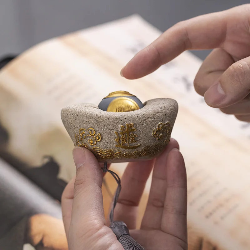 Fortune-Attracting Ingot Plaything Small Ornament Tea Pet Decoration Desktop Craft Lucky Charm Gift