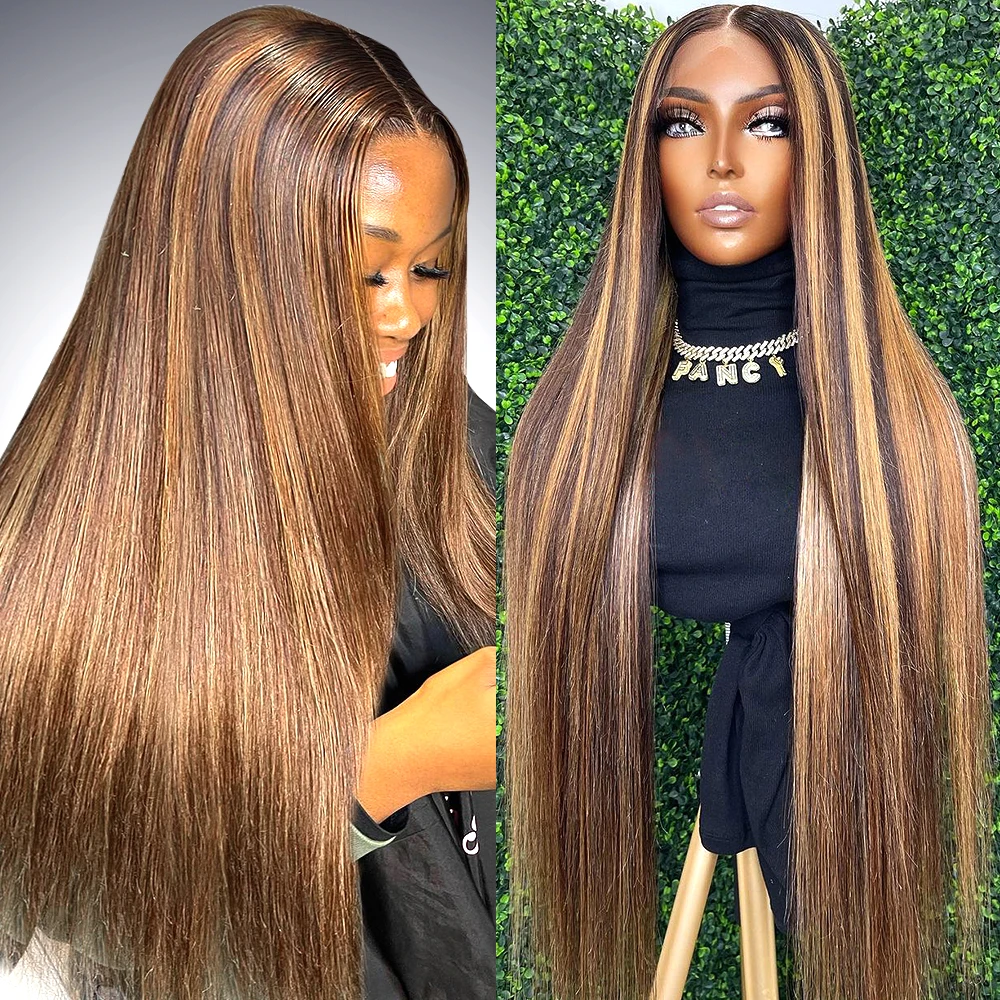 Osso Straight Lace Frontal Wig, destaque peruca, cabelo humano, colorido, pré arrancado, 13x6, 30 ", 40", 200