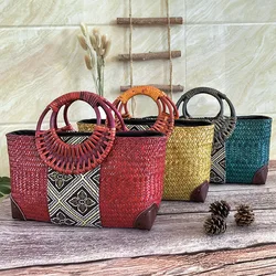 Retro Bamboo Woven Bag Y2K Retro Daily Versatile Casual Handbag Master Design Women's Wrist Bag Totem Creative Square Tote Bag