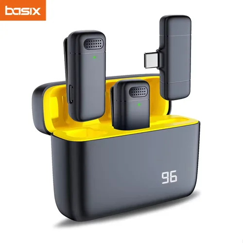 Basix micrófono Lavalier inalámbrico Mini micrófono portátil de grabación de vídeo con reducción de ruido para iPhone Android con caja de carga
