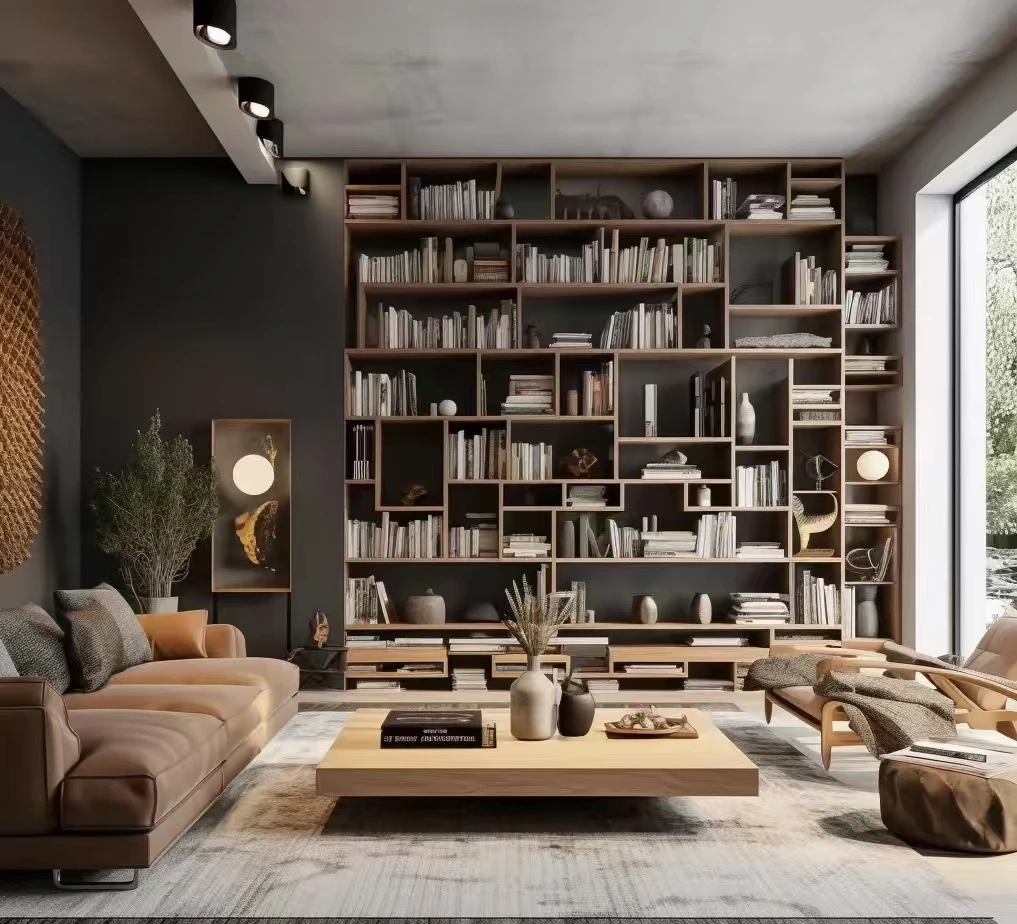 

Contemporary Floating Bookshelf Set With Hidden Storage & Cable Management System