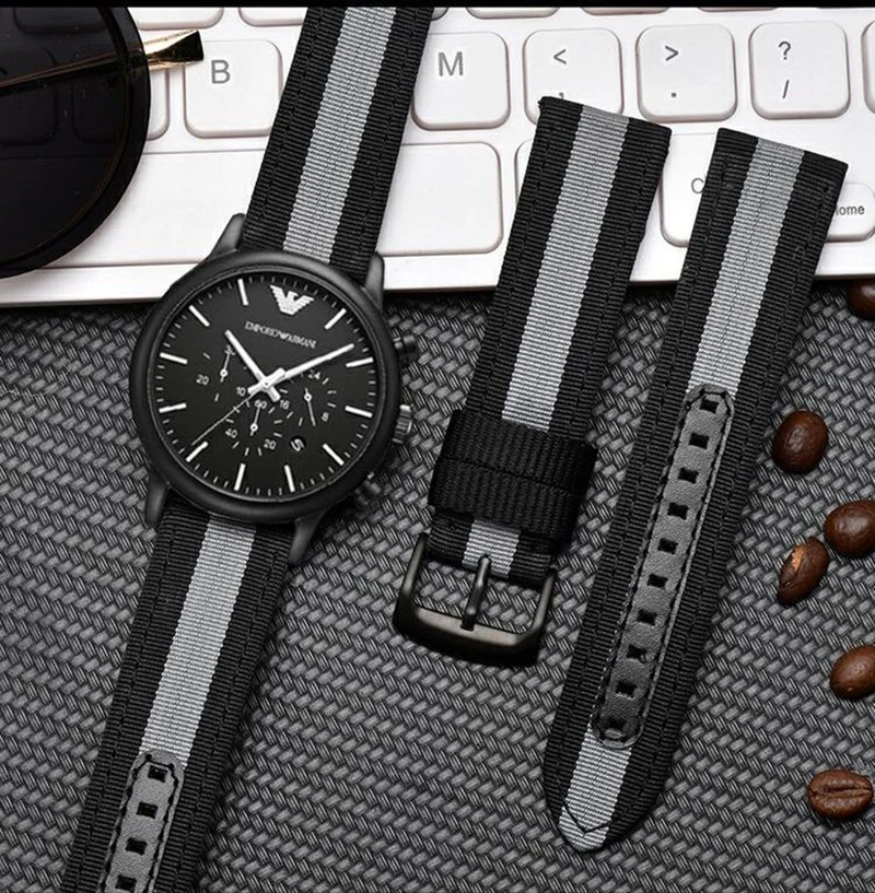 20MM 22MM Bracelet For Armani AR1948 1968 1918 Nylon Leather Watch Strap L-uigi Men's High-quality Canvas Watchbands Accessories