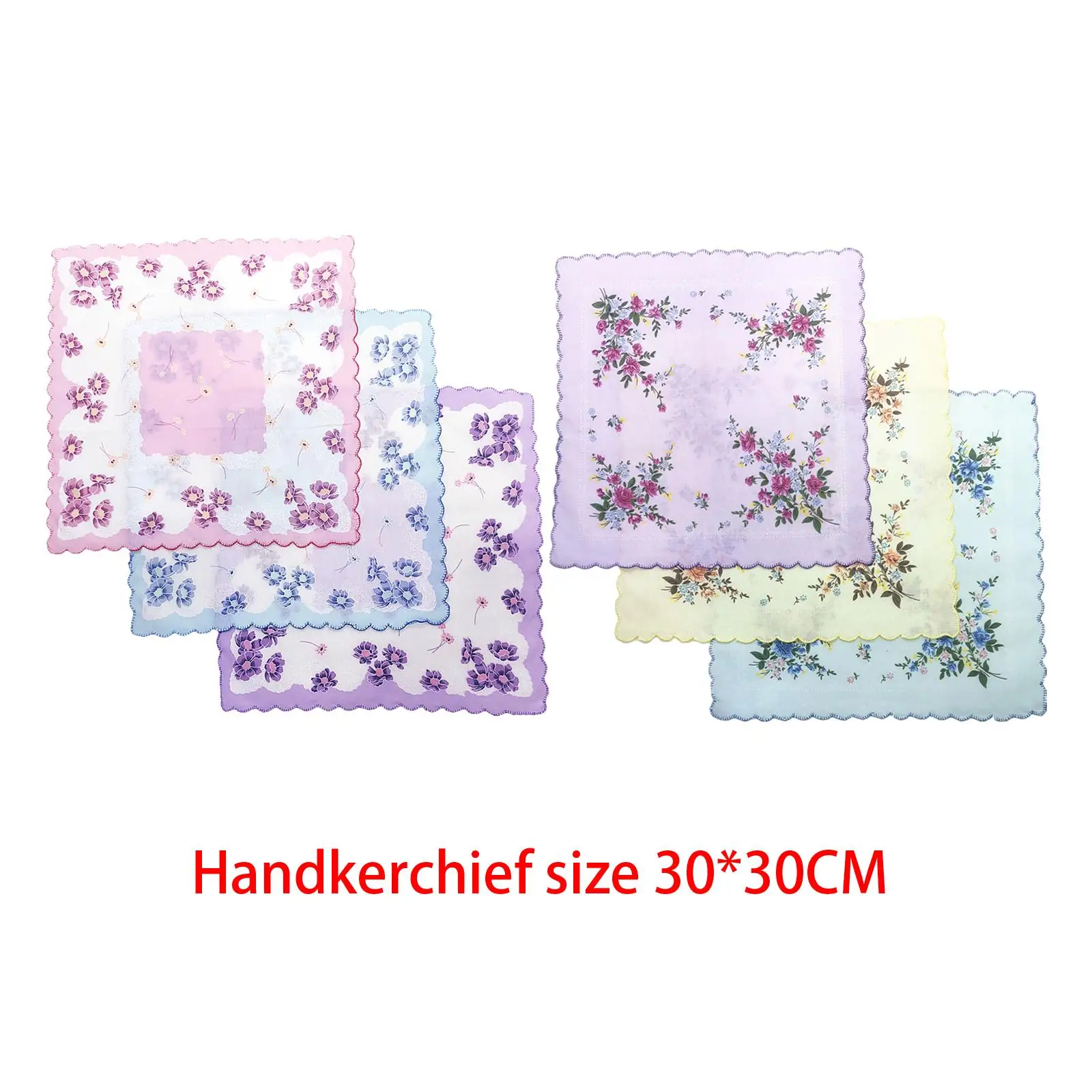 Womens Handkerchiefs Square 30cmx30cm Flowers Print Cotton Pocket Hankies