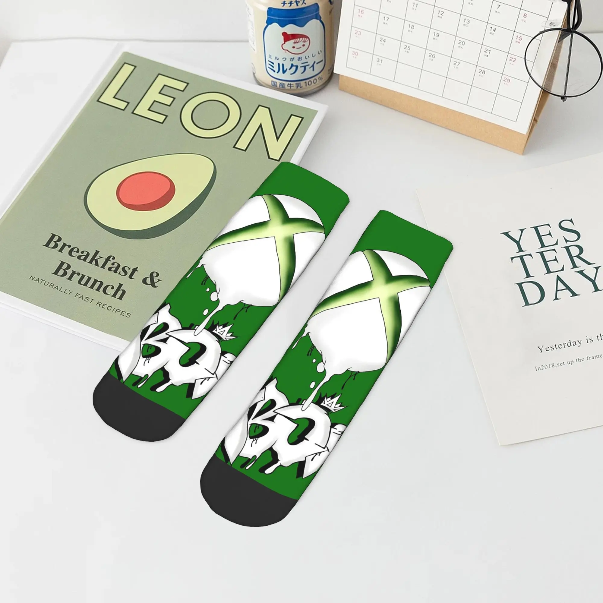 جوارب بشعار Xbox باللون الأخضر، جوارب Harajuku فائقة النعومة، ملحقات جوارب لجميع المواسم لهدايا الرجل والمرأة #5