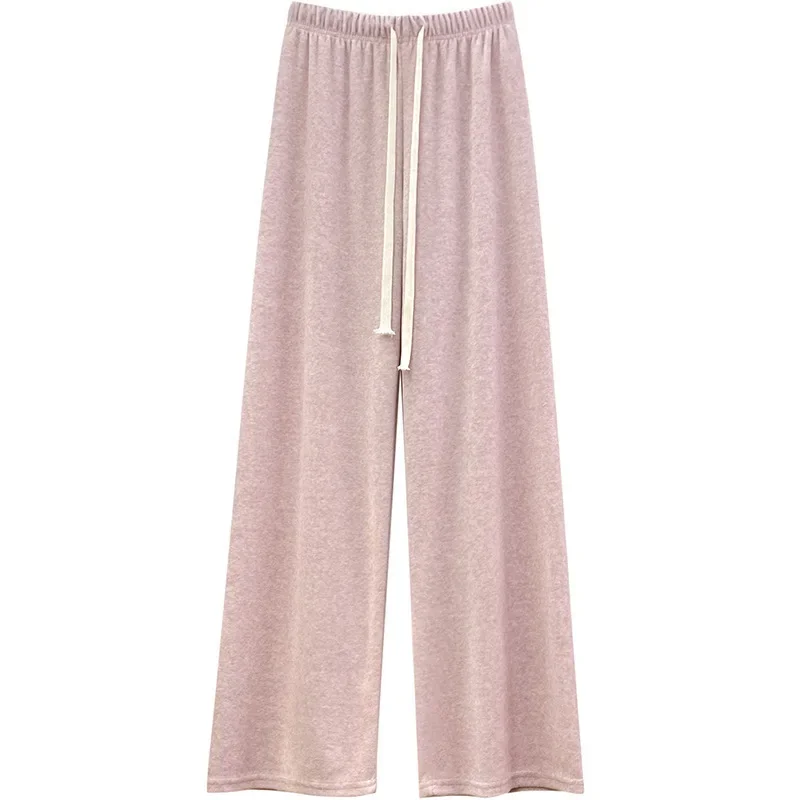 Pantaloni da donna lavorati a maglia pantaloni Casual a vita alta caldi dritti a gamba larga ispessimento autunno/inverno pantaloni ispessenti in velluto termico