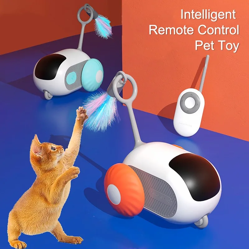 Intelligent Remote Control Pet Toy Car,Electric Cat Stick with Little Mouse Play,Interactive Cat Products,USB Charging,Autopilot