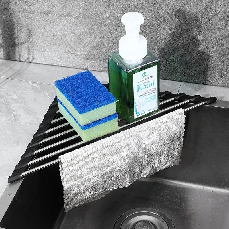 Foldable Triangle Dish Rack Kitchen Sink Storage Corner Rack Sponge Organizer Foldable Stainless Steel Draining Rack