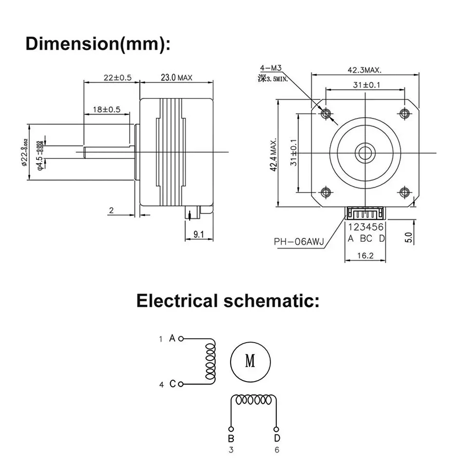 XIAOXI 3D Nema17 Schrittmotor 23mm 0,42 N.m 1,5A 17HS4023 42BGYH 4-Leiter 1,0A 13 N.cm Für CNC-Lasergravurmaschine 3D-Drucker – Detail 2