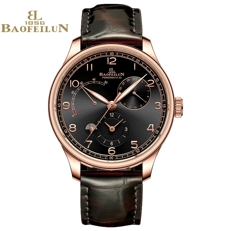 BAOFEILUN Watch For Men Customized Shanghai JHS32P Movement Automatic Mechanical Sapphire Glass Watches Rose Gold 50M Waterproof