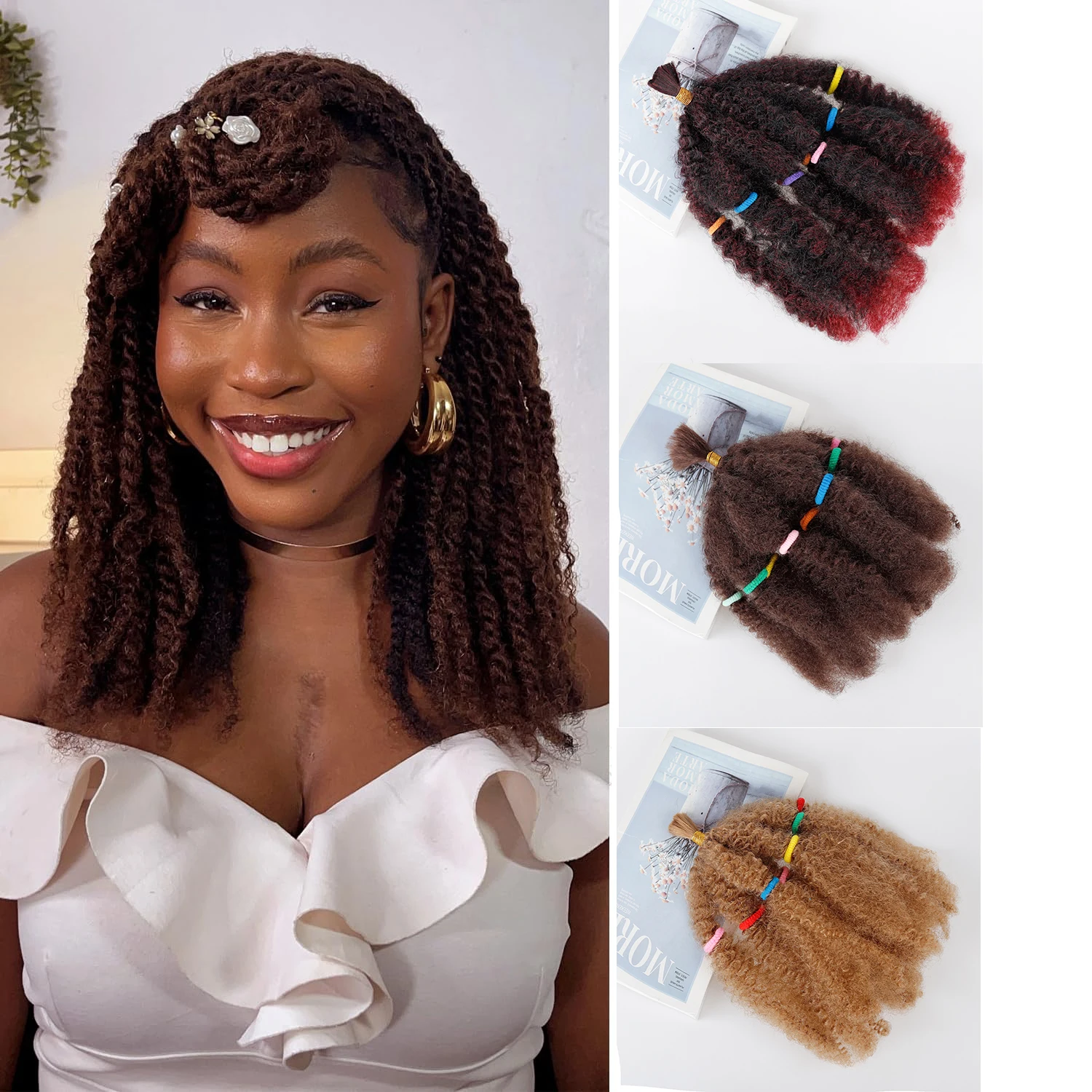 Afro Kinkys Bulk Hair For Twist Dreadlock Extensions Kinky Curly Black Synthetic Braiding Hair Repair Crochet Braids For Women