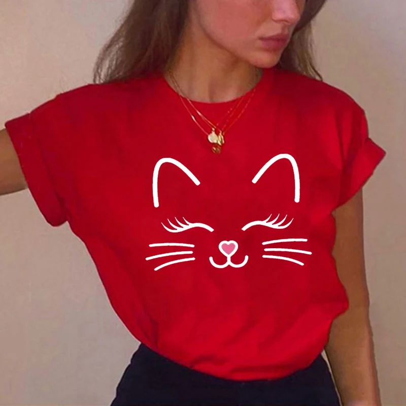 

Print T Shirt Cat Love Sweet Trend Lovely Short Sleeve Summer Clothes Women Clothing Fashion Graphic T-shirt Basic Tee Top