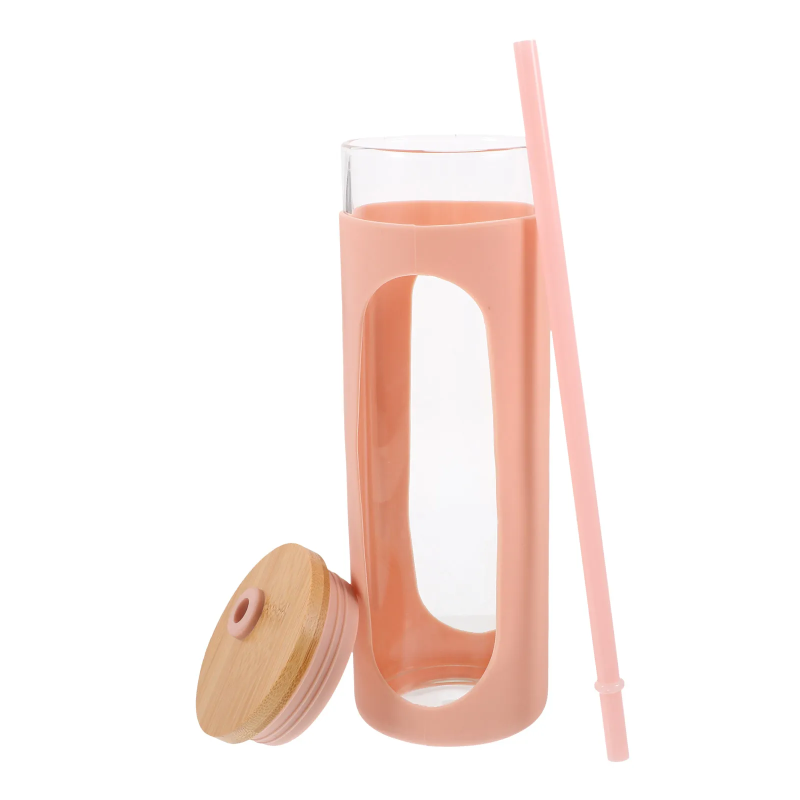 

1Set Multifunctional Glass Mug with Lid and Straw Bamboo Silicone Insulated Sleeve for Cold Brew Iced Tea Juice Coffee Water