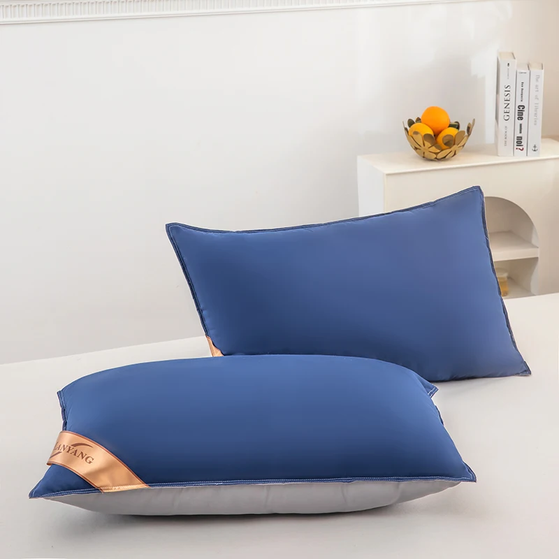 Luxuriöses, hochwertiges zweifarbiges Spleißkissen mit doppelter Naht in Blaugrau, 5-Sterne-Hotelkissen mit hohem Rückprall, Schlafkissen für das Schlafzimmer zu Hause