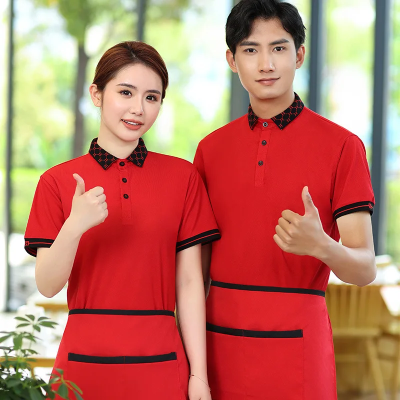 Catering Waiter Summer Clothes T-shirt Barbecue Hot Pot Milk Tea Sugar Water Wear Snack Shop Work Cloth