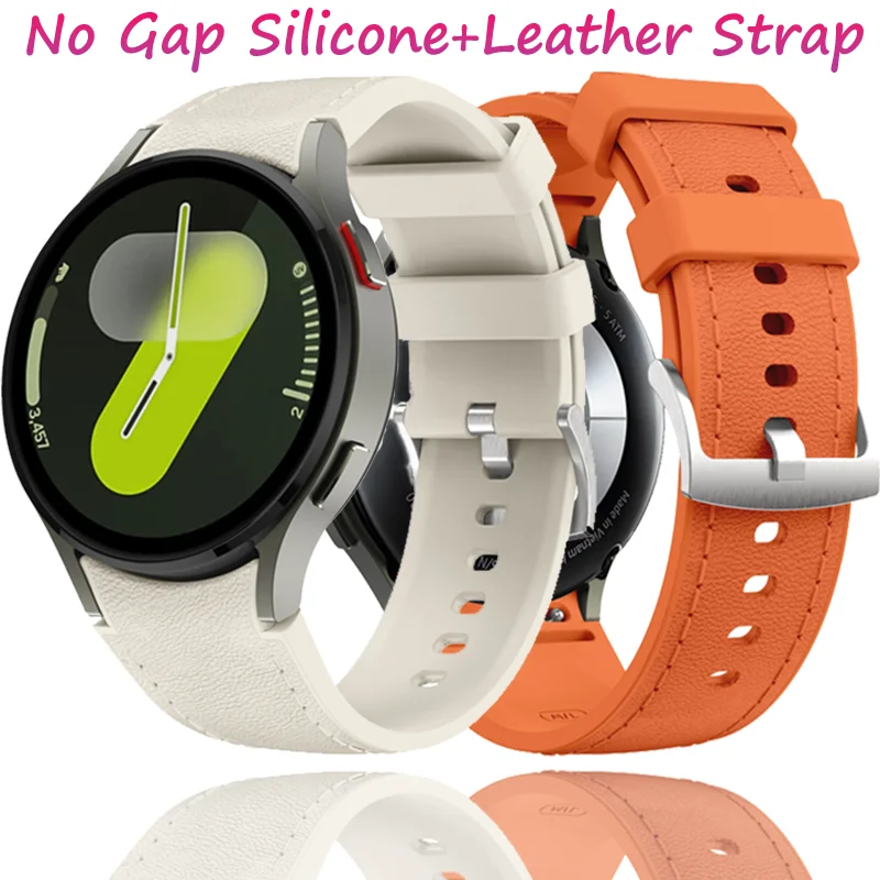 Nahtloser Silikon+Leder-Armband für Samsung Galaxy Watch 7 6 5 4 40mm 44mm Atmungsaktives Armband Galaxy Watch 6 4 Classic/5 Pro 45mm