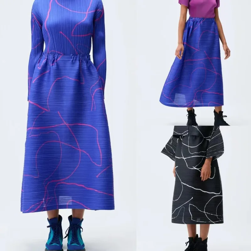 

Женская плиссированная юбка Miyake 2021, средняя длина, с высокой талией, тонкая трапециевидная юбка Jupe, свободный дизайн, полуюбка с геометрическими линиями, осень