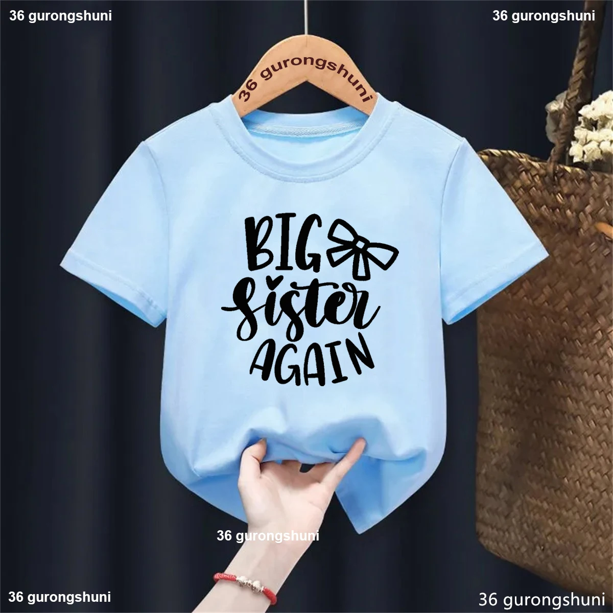 Big Sister Again Girls Shirt - Retro Groovy New Big Sis Again Kids Clothing - 3rd Birth Announcement Casual Short Sleeve Tshirt
