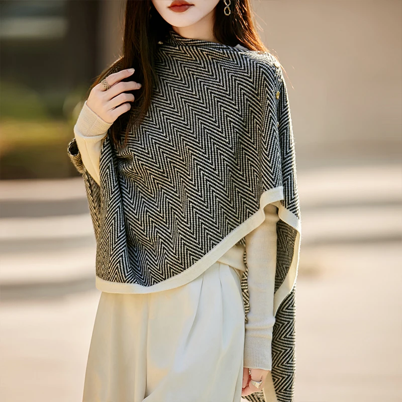 

Новый трендовый большой шарф-шаль WinvyNee, вязаная накидка из 100% шерсти для женщин, повседневное теплое уютное пальто черно-серого цвета