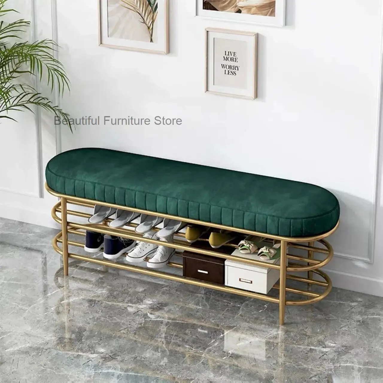 Luxury Shoe Changing Stools Ottomans Entrance Cushion Shoe Cabinet Hallway Shoe Rack Shoes-Wearing Upholstered Bench Step Stool