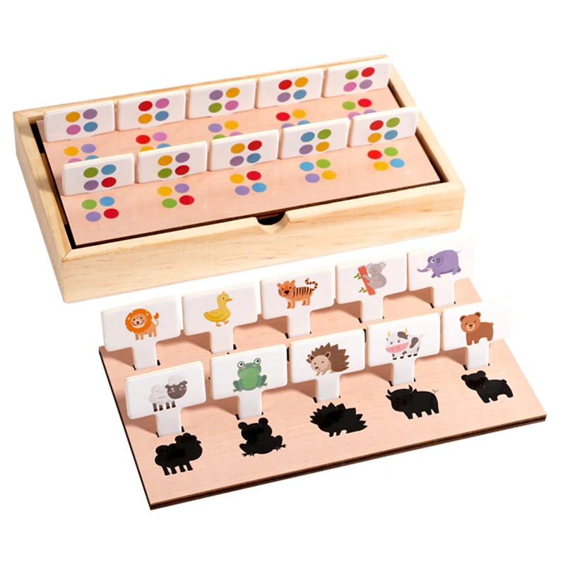 

Montessori Animal Number Colour Shape Matching Box Wooden Find Shadow Matched Images Blocks Puzzle Educational Toys For Children