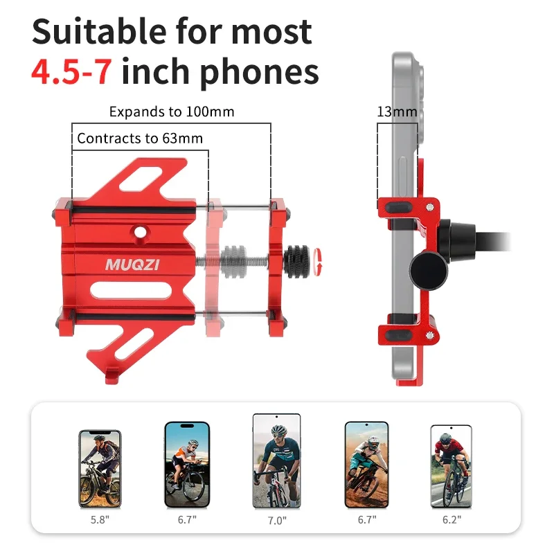 MUQZI 360° Rotation Bike Phone Holder MTB Bicycle Motorcycle Handlebar Mount Cell Phone Stand for 4.5-7 inch Smartphone